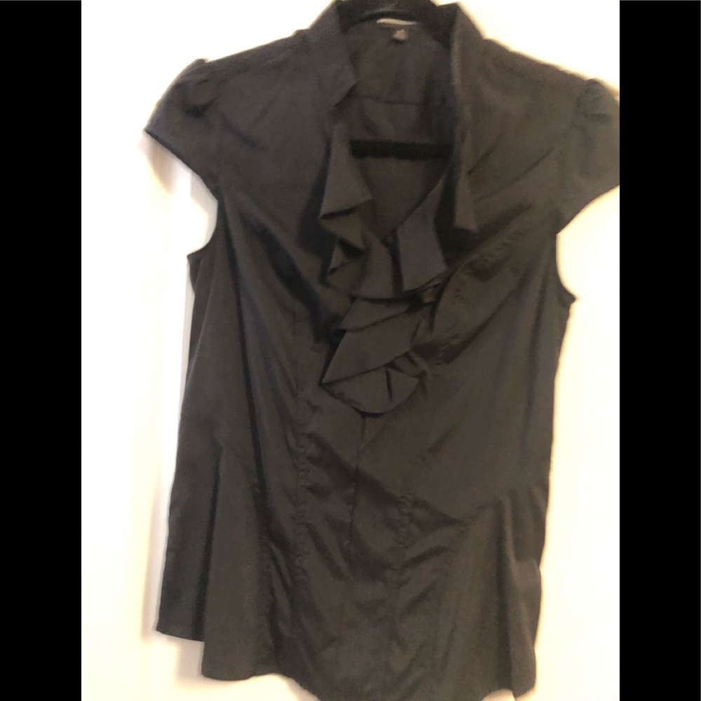 Black cap shoulder blouse with ruffles